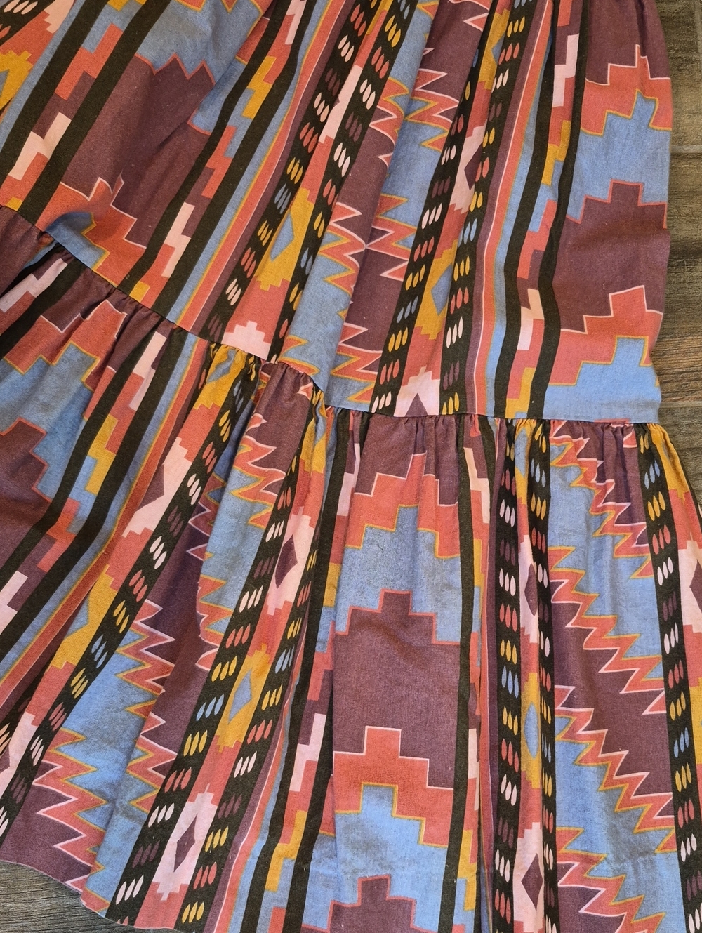 XXS-M Vtg Rockmount Ranch Wear Aztec Print Tiered Elastic Waist Midi Skirt - Picture 11 of 15